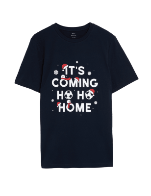 

Mens M&S Collection T-Shirt aus reiner Baumwolle mit weihnachtlichem Fußballmuster - Dark Navy, Dark Navy