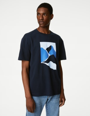 Pure Cotton Abstract Mountain Graphic T-Shirt