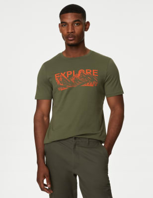

Mens M&S Collection Pure Cotton Explore Graphic T-Shirt - Medium Khaki, Medium Khaki