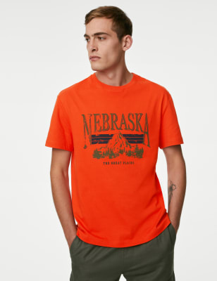 

Mens M&S Collection T-Shirt aus reiner Baumwolle „Nebraska“ - Bright Orange, Bright Orange