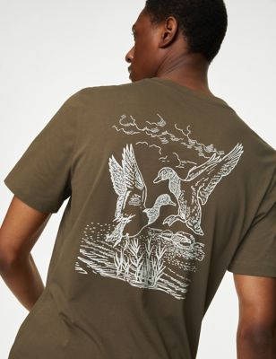 

Mens M&S Collection Pure Cotton Bird Graphic T-Shirt - Olive, Olive