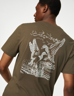 

Mens M&S Collection Pure Cotton Bird Graphic T-Shirt - Olive, Olive