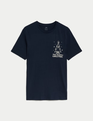 

Mens M&S Collection T-Shirt aus reiner Baumwolle mit „Tree Mendous“-Motiv - Dark Navy, Dark Navy