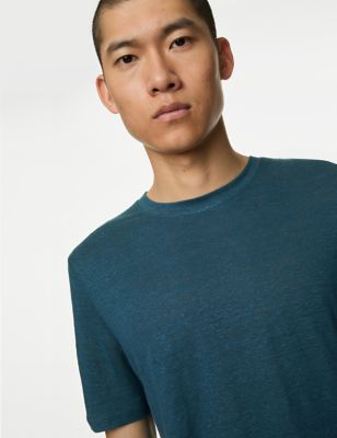 

Mens M&S Collection Pure Linen T-Shirt - Slate Blue, Slate Blue