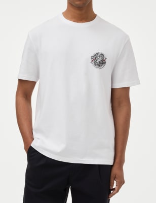 

Mens M&S Collection Pure Cotton Crew Neck Dragon Graphic T-Shirt - White, White