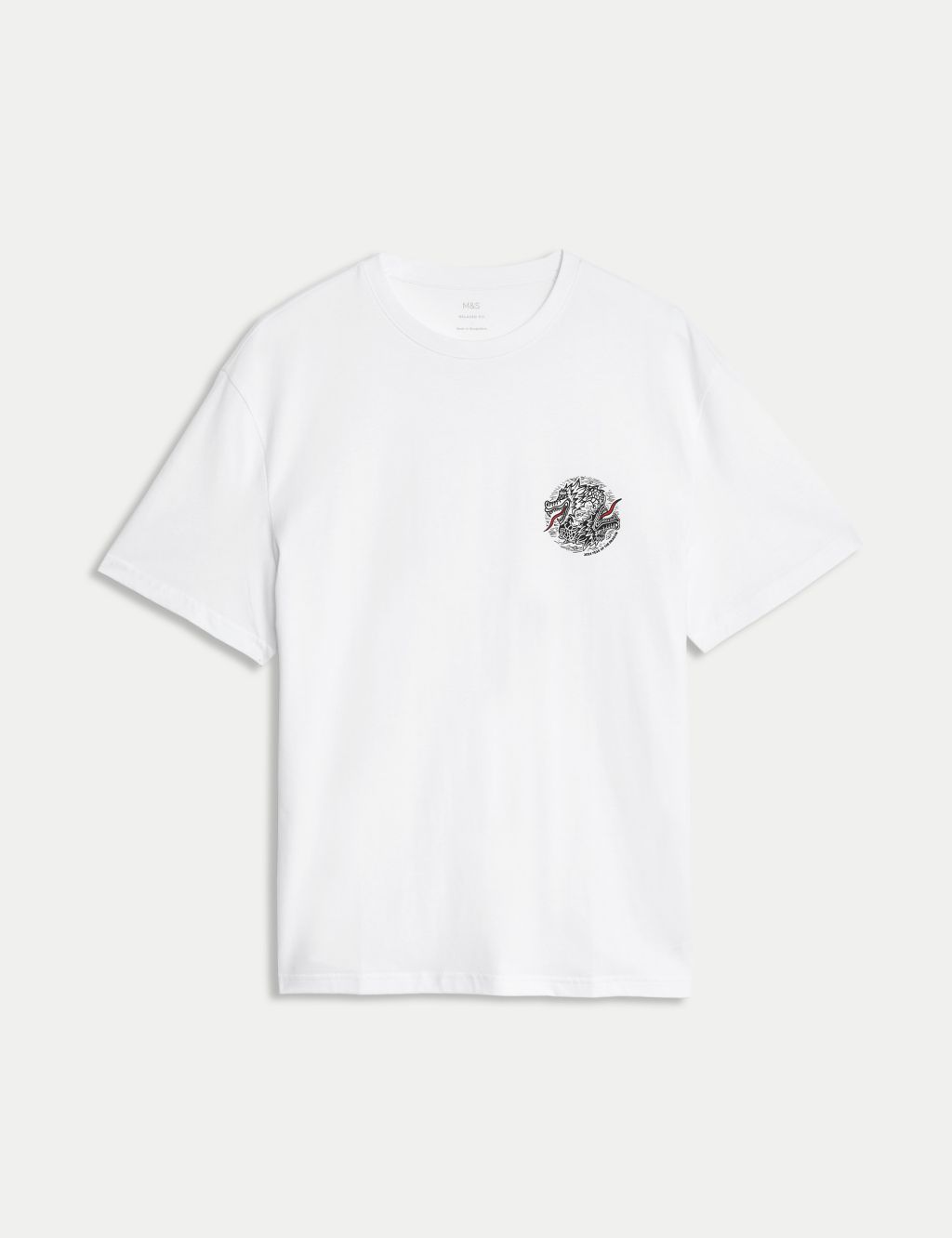 Pure Cotton Crew Neck Dragon Graphic T-Shirt