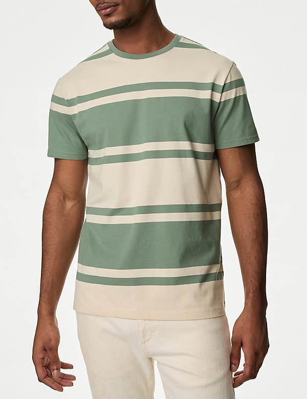 Pure Cotton Colour Block Striped T-Shirt - CA