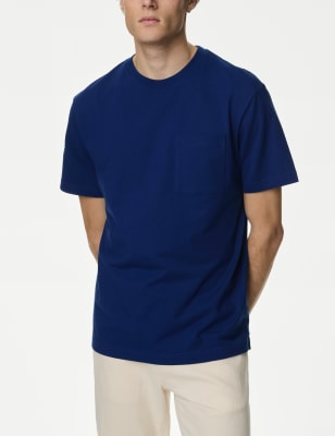 

Mens M&S Collection Pure Cotton Midweight Pocket T-shirt - Blue, Blue