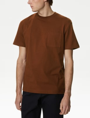 

Mens M&S Collection Pure Cotton Midweight Pocket T-shirt - Russet, Russet