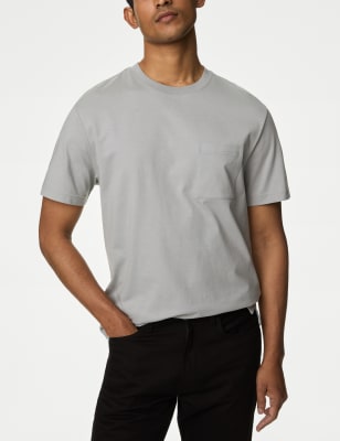 

Mens M&S Collection Pure Cotton Midweight Pocket T-shirt - Light Grey, Light Grey