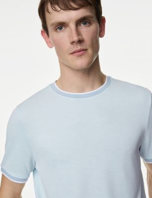 M&S Men's Soft Touch T-Shirt - SLNG - Pale Blue, Pale Blue,Dark Navy,Natural,Wine