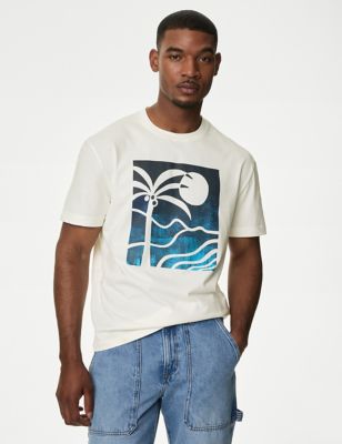 Pure Cotton Palm Print T-Shirt