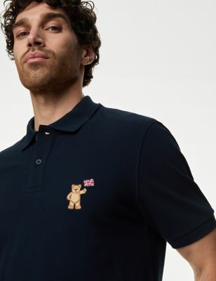 Men's Pure Cotton Spencer Bear Polo Shirt - MREG - Dark Navy, Dark Navy