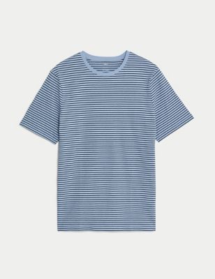 

Mens M&S Collection Pure Cotton Striped Crew Neck T-Shirt - Light Chambray, Light Chambray