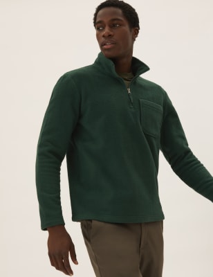 

Mens M&S Collection Oberteil aus recyceltem Polar-Fleece mit halbem Reißverschluss - Dark Green, Dark Green
