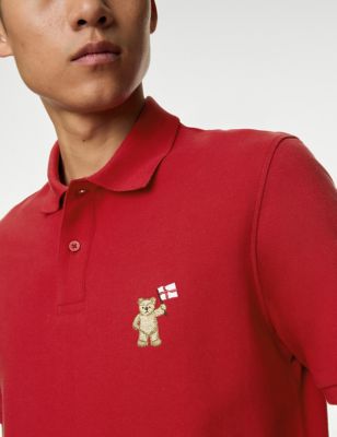 Mens Pure Cotton Spencer Bear England Polo Shirt - MREG - Bright Red, Bright Red