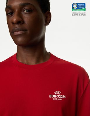 M&S Mens UEFA EURO2024 Pure Cotton England T-Shirt - SREG - Bright Red, Bright Red