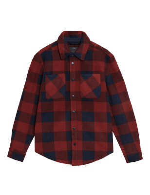 

Mens M&S Collection Polar Fleece Checked Overshirt - Medium Red, Medium Red