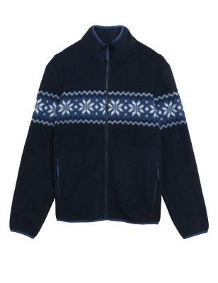 

Mens M&S Collection Printed Polar Fleece Jacket - Dark Blue, Dark Blue