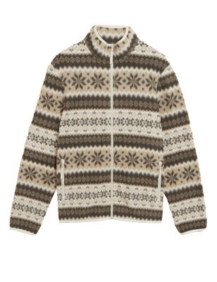 

Mens M&S Collection Printed Polar Fleece Jacket - Dark Stone, Dark Stone