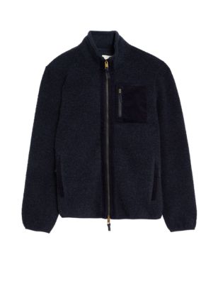 

Mens M&S Originals Carlton Wool Rich Zip Up Fleece Jacket - Navy, Navy