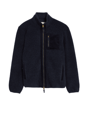 

Mens M&S Originals Carlton Wool Rich Zip Up Fleece Jacket - Navy, Navy