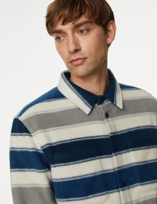 

Mens M&S Collection Fleece Striped Overshirt - Blue Mix, Blue Mix