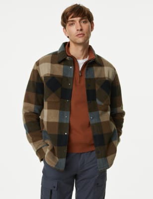 

Mens M&S Collection Fleece Check Overshirt - Ecru, Ecru