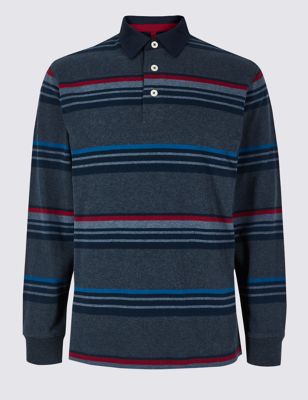 Slim Fit Pure Cotton Striped Rugby Top | Blue Harbour | M&S