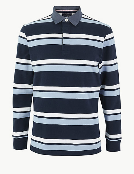 Cotton Striped Rugby Top | Blue Harbour | M&S
