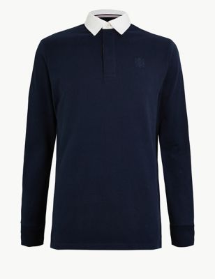 Cotton Contrast Collar Rugby Shirt | Blue Harbour | M&S
