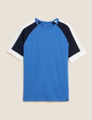 

Mens M&S Collection Pure Cotton Colour Block T-Shirt - Fresh Blue, Fresh Blue