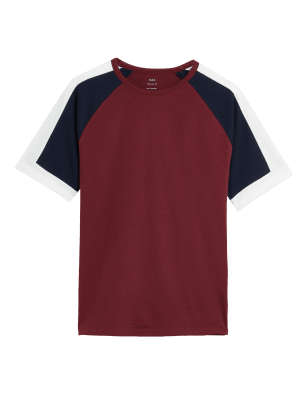 

Mens M&S Collection Pure Cotton Colour Block T-Shirt - Burgundy, Burgundy