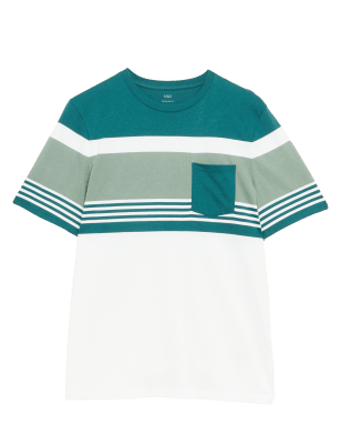

M&S Collection Camiseta 100% algodón con bloques de color y escote cerradoMens - Dark Green, Dark Green