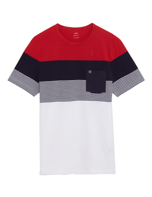 

Mens M&S Collection Pure Cotton Crew Neck Colour Block T-Shirt - Red, Red