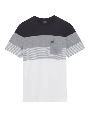 

Mens M&S Collection T-Shirt aus reiner Baumwolle mit Rundhalsausschnitt und Blockfarben - Carbon, Carbon