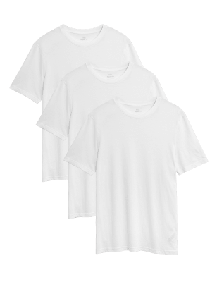 

M&S Collection Pack de 3 camisetas 100% algodón con escote cerradoMens - White, White