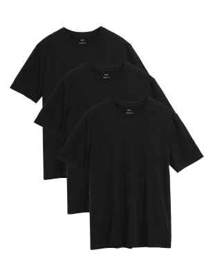 

M&S Collection Pack de 3 camisetas 100% algodón con escote cerradoMens - Black, Black