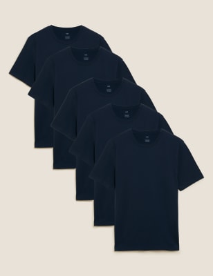 

Mens M&S Collection 5er-Pack T-Shirts aus reiner Baumwolle - Dark Navy, Dark Navy