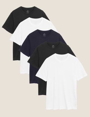 

Mens M&S Collection 5 Pack Pure Cotton T-shirts - Navy Mix, Navy Mix
