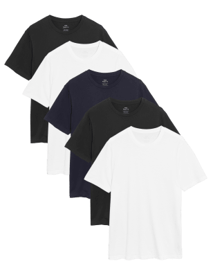 

Mens M&S Collection 5 Pack Pure Cotton T-shirts - Navy Mix, Navy Mix