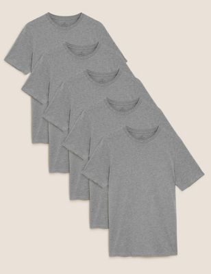 

Mens M&S Collection 5 Pack Pure Cotton T-shirts - Grey Marl, Grey Marl