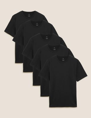 

Mens M&S Collection 5 Pack Pure Cotton T-shirts - Black, Black
