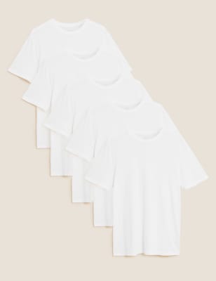 

Mens M&S Collection 5 Pack Pure Cotton T-shirts - White, White