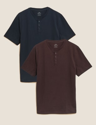 

Mens M&S Collection 2er-Pack Henley-T-Shirts aus reiner Baumwolle - Raisin, Raisin