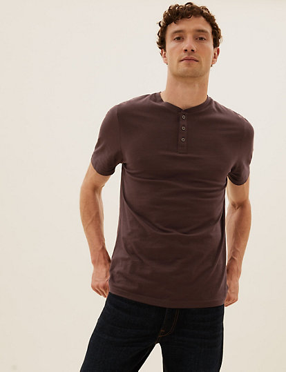 2 Pack Pure Cotton Henley T-Shirts