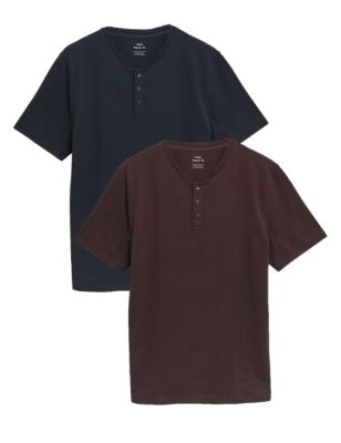 M&S Mens 2 Pack Pure Cotton Henley T-Shirts