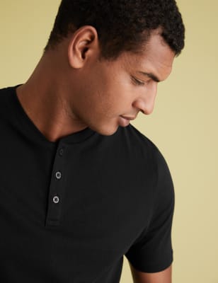 

Mens M&S Collection 2 Pack Pure Cotton Henley T-Shirts - Black Mix, Black Mix