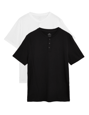 

Mens M&S Collection 2er-Pack Henley-T-Shirts aus reiner Baumwolle - Black Mix, Black Mix