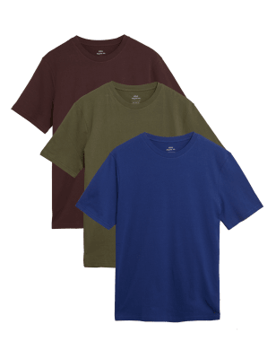 

Mens M&S Collection 3er-Pack T-Shirts aus reiner Baumwolle mit Rundhalsausschnitt - Raisin, Raisin
